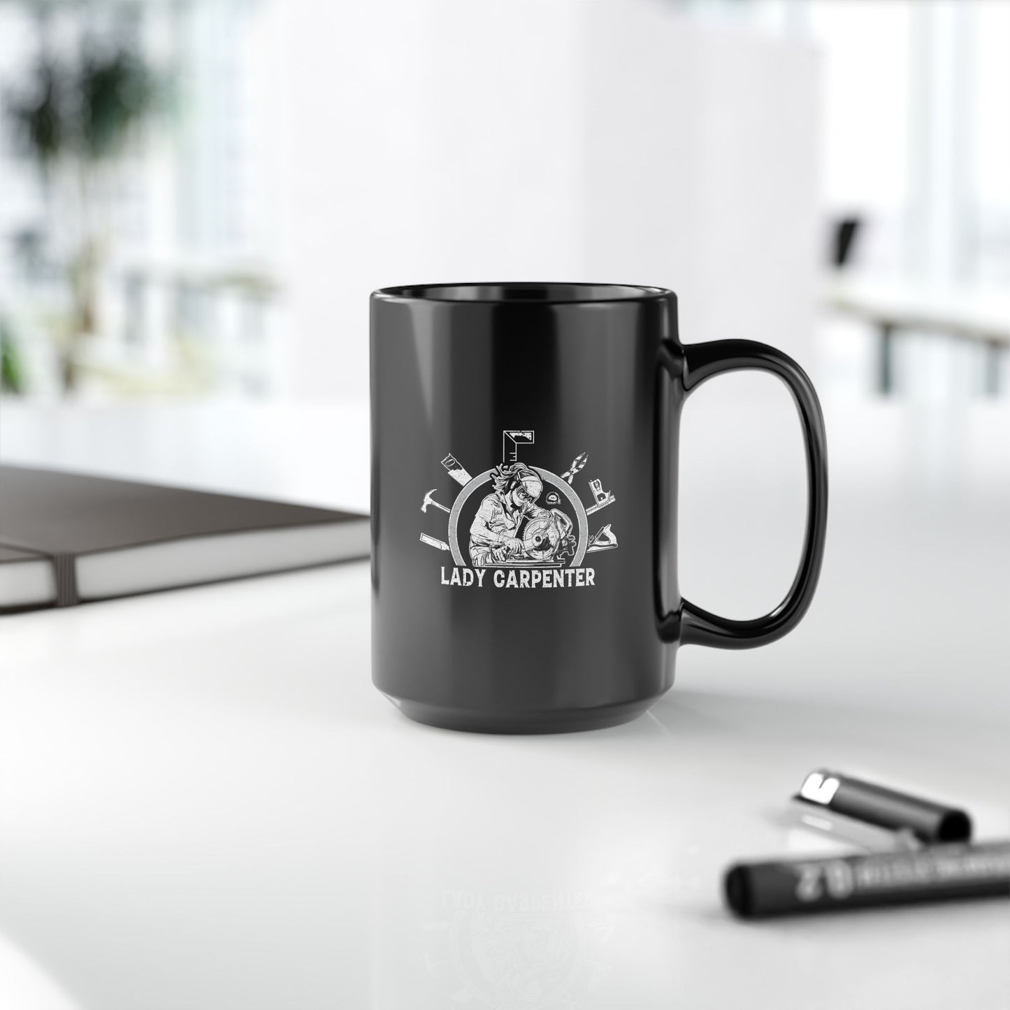 Lady Carpenter Black Mug, 15oz